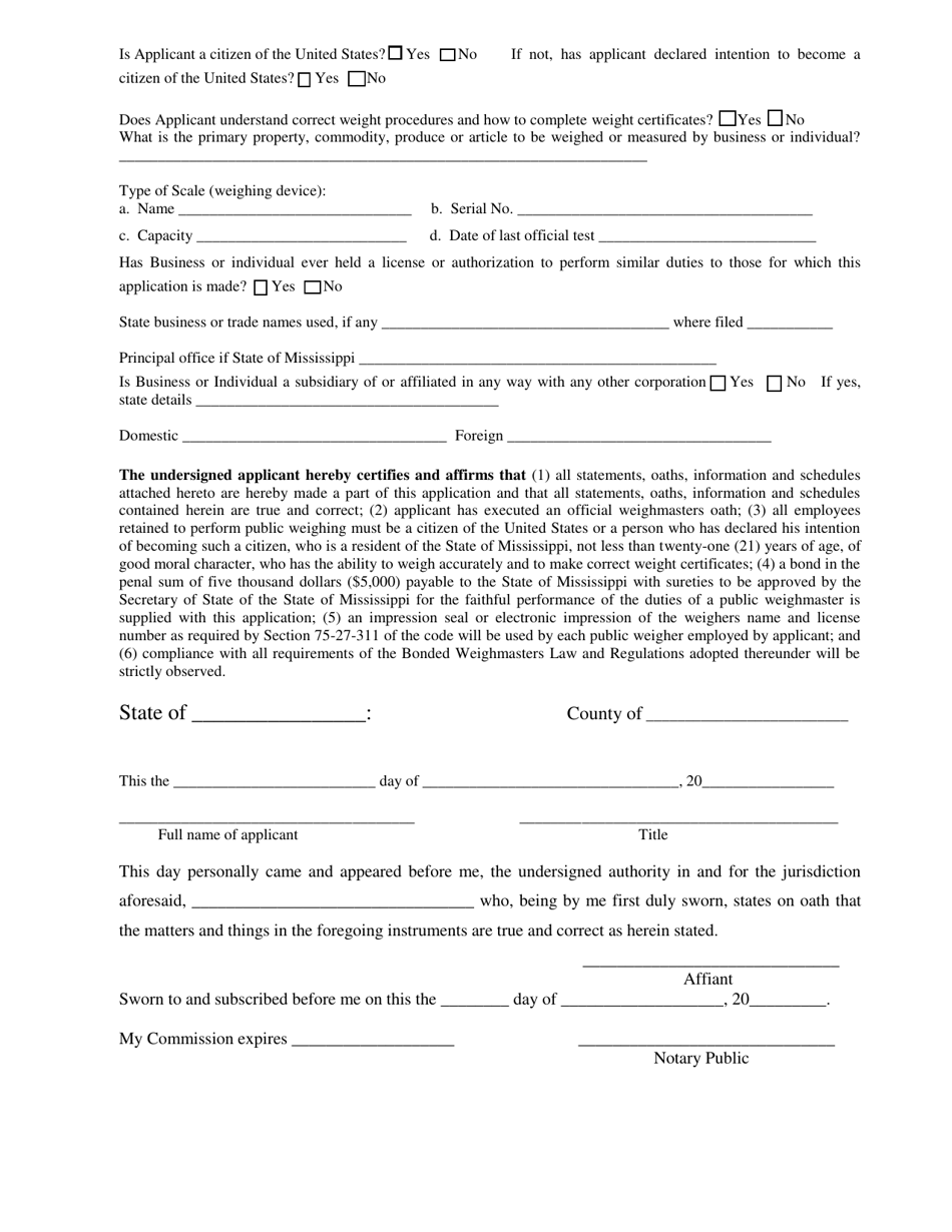 Application for Bonded Weighmasters Business License - Mississippi, Page 3