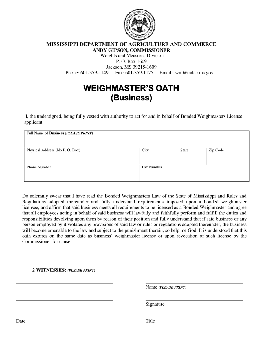 Application for Bonded Weighmasters Business License - Mississippi, Page 4