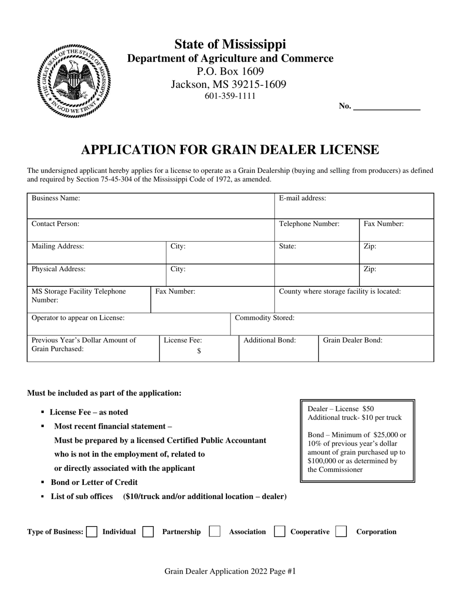 Application for Grain Dealer License - Mississippi, Page 2
