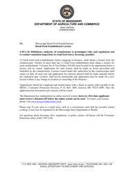 Document preview: Application for Retail Food Sanitation License - Mississippi