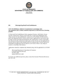 Document preview: Application for Retail Food Sanitation License - Eggs - Mississippi