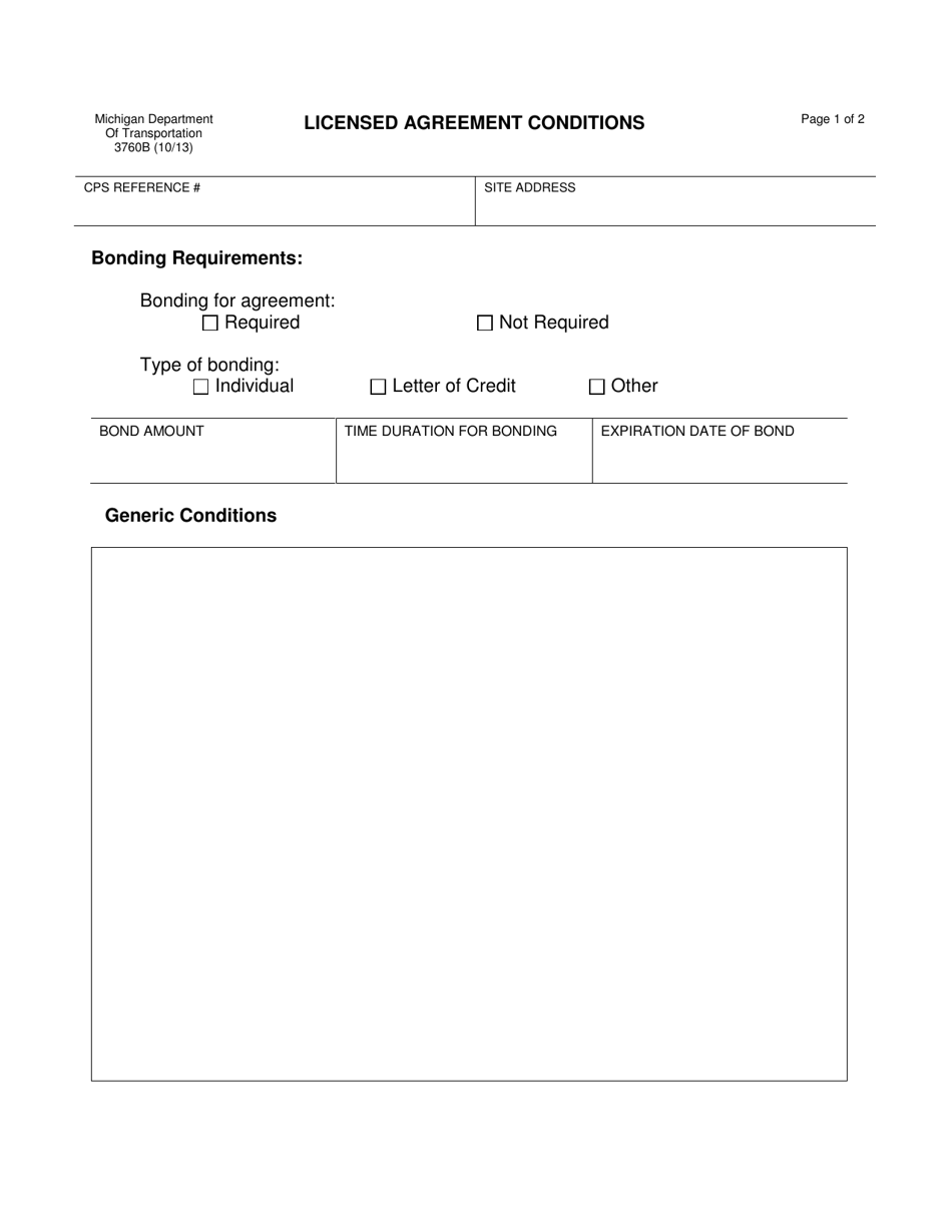 Form 3760B Licensed Agreement Conditions - Michigan, Page 1