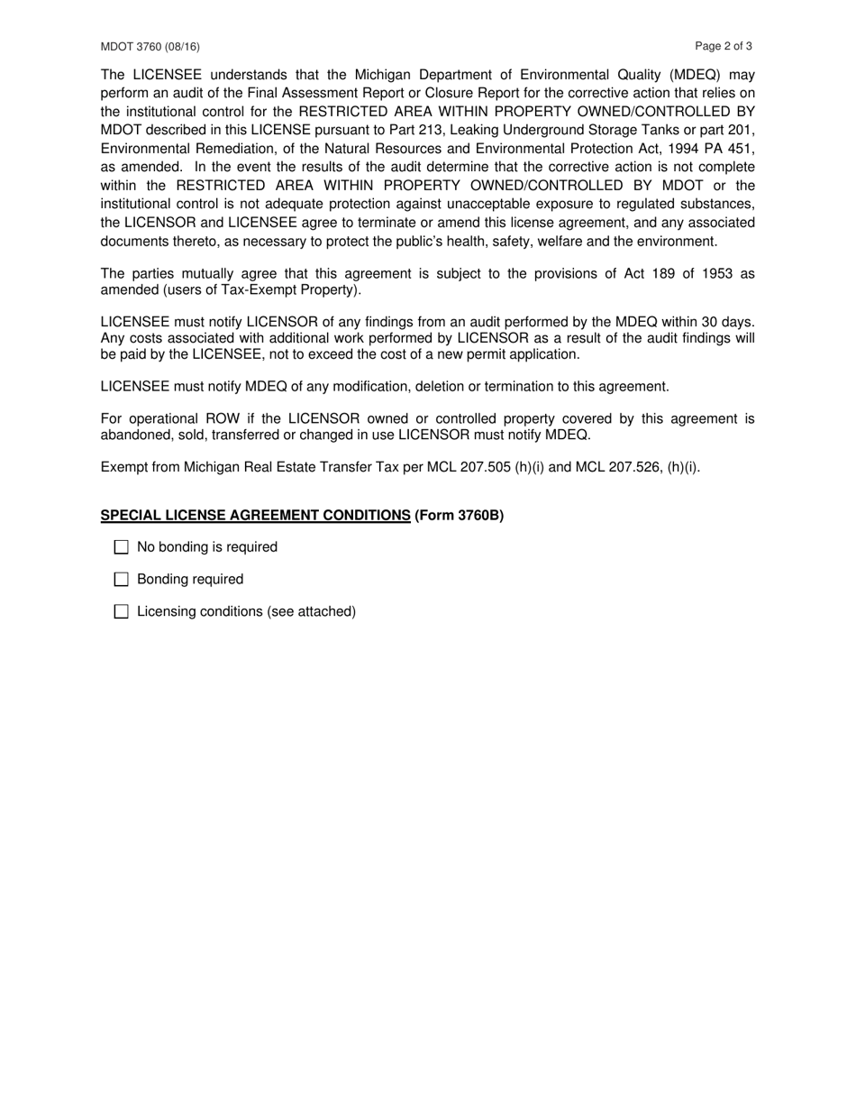 Form 3760 Environmental License Agreement - Michigan, Page 2
