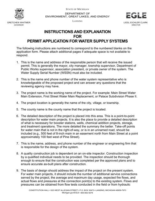 Instructions for Form EQP5877 Permit Application for Water Supply Systems - Michigan