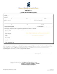 Form 1306 Dietitian Verification of Residency - Mississippi