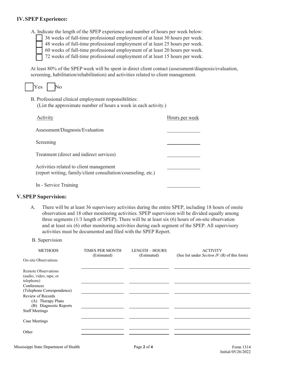 Form 1314 Supervised Professional Employment Plan (Spep) Agreement - Speech-Language Pathology / Audiology - Mississippi, Page 2