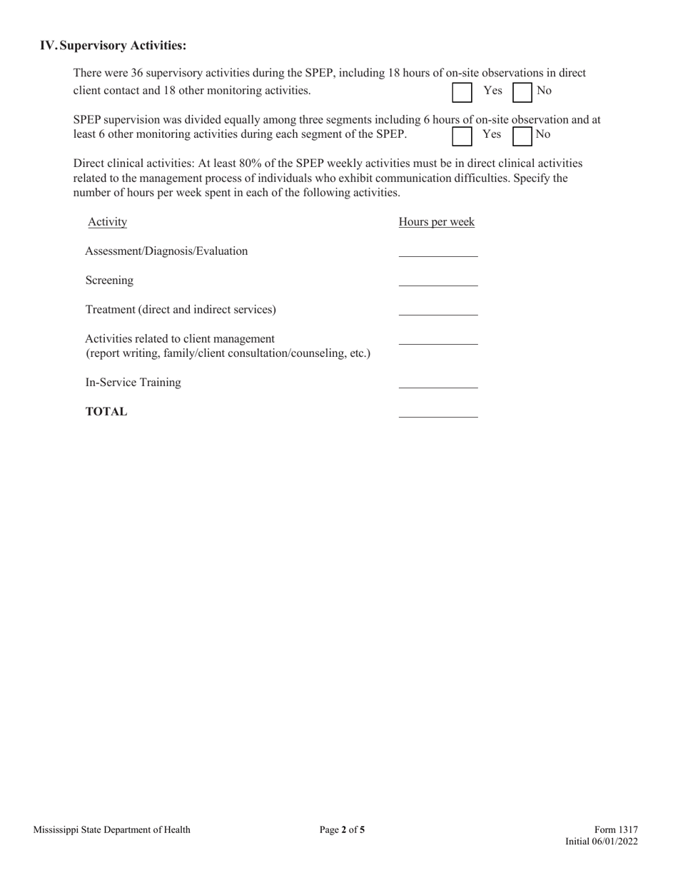 Form 1317 Supervised Professional Employment Plan (Spep) Report - Speech-Language Pathology / Audiology - Mississippi, Page 2