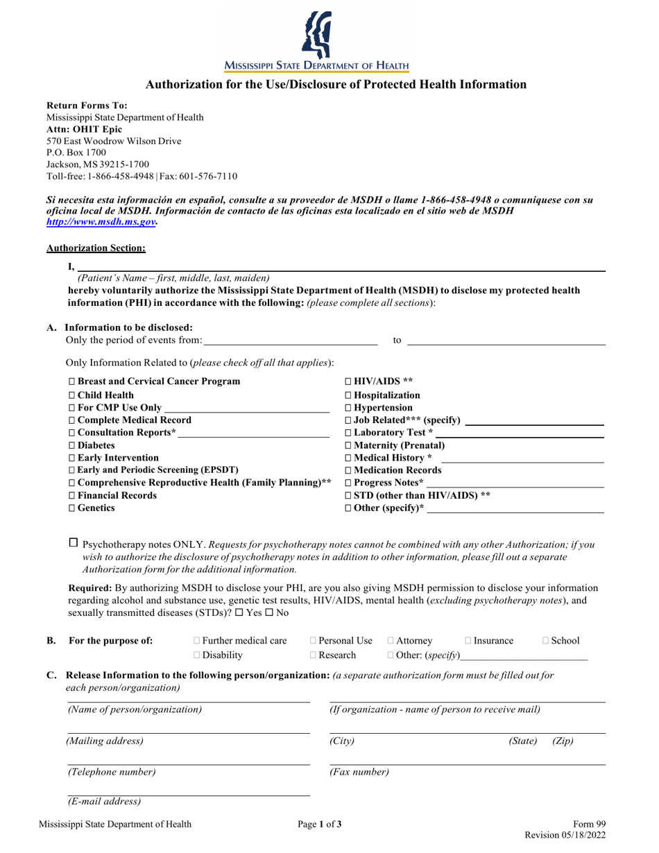 Form 99 Download Printable PDF Or Fill Online Authorization For The Use ...