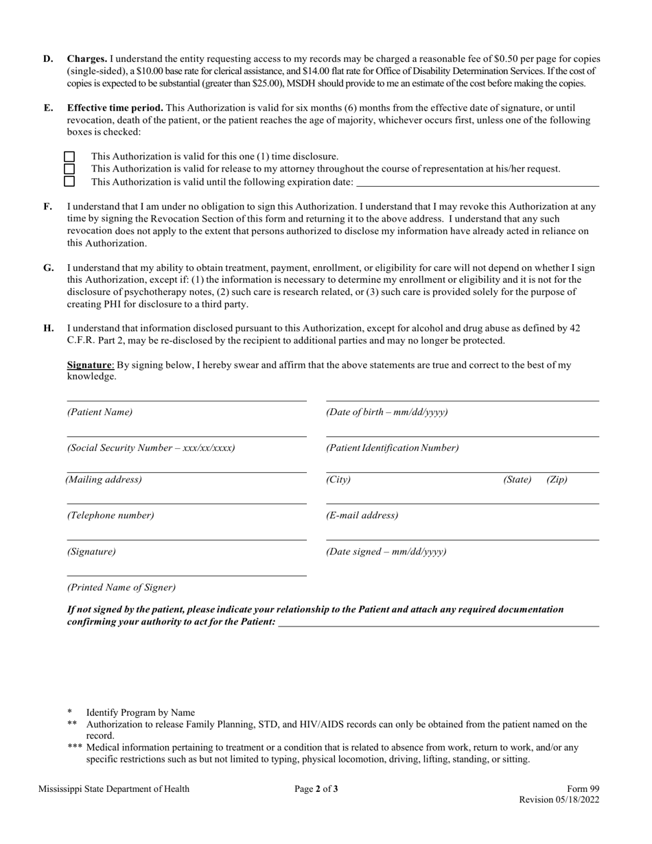 Form 99 Download Printable PDF or Fill Online Authorization for the Use ...