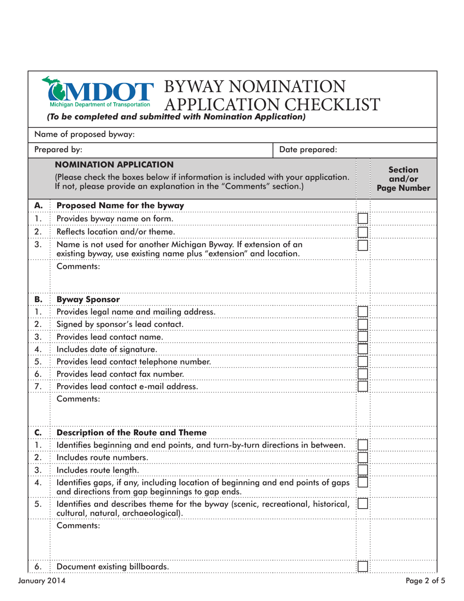 Michigan Byway Nomination Application - Michigan, Page 2