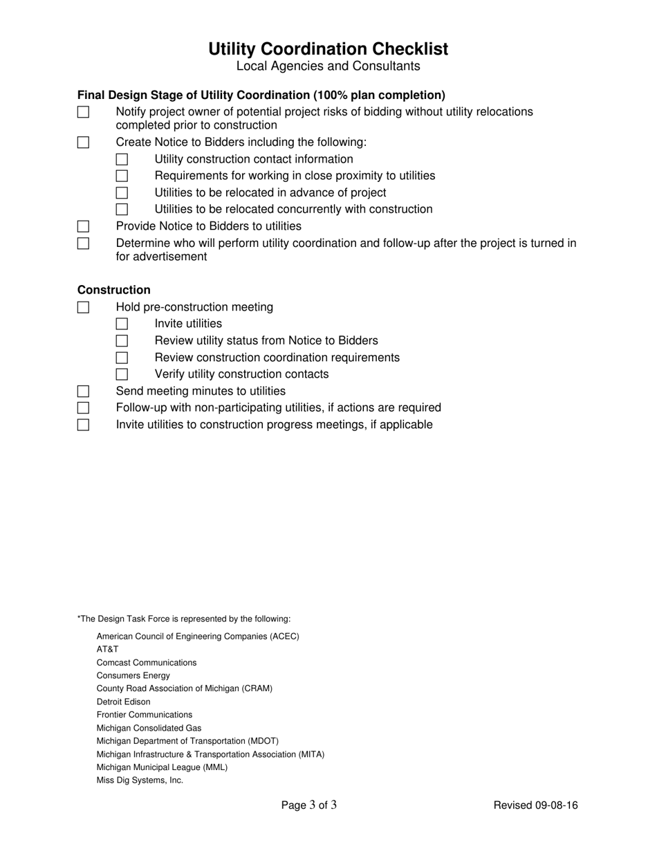 Utility Coordination Checklist - Local Agencies and Consultants - Michigan, Page 3