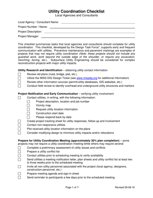Utility Coordination Checklist - Local Agencies and Consultants - Michigan