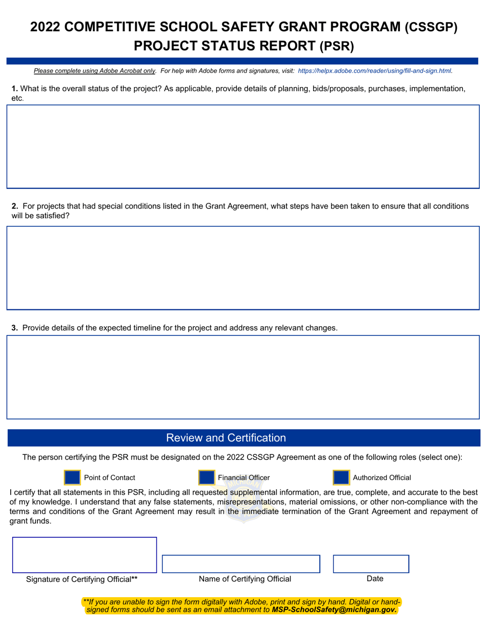 Financial Status Report (Fsr) - Competitive School Safety Grant Program (Cssgp) - Michigan, Page 2
