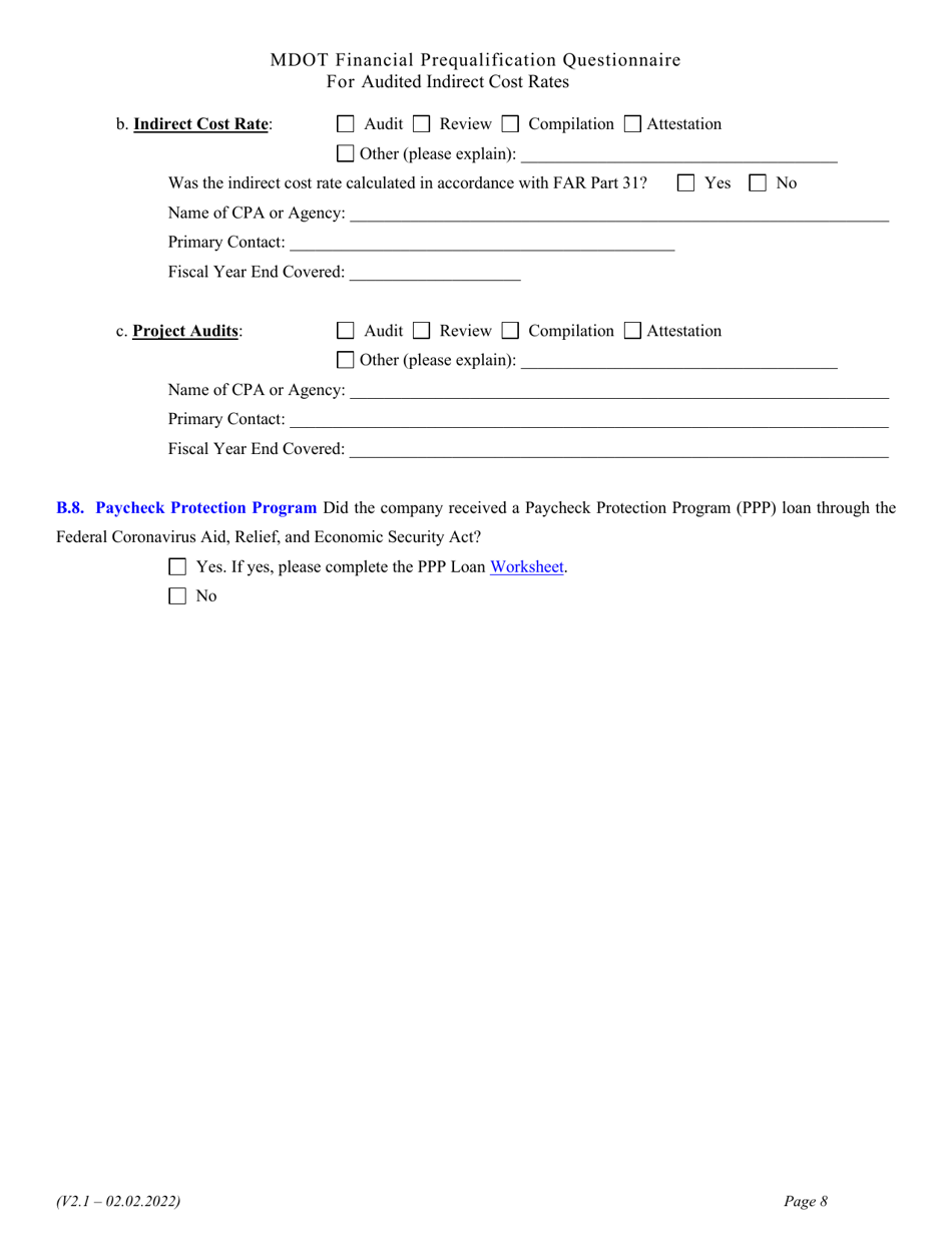 Mdot Financial Prequalification Questionnaire for Audited Indirect Cost Rates - Michigan, Page 17