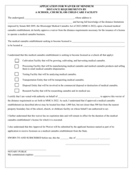 Document preview: Application for Waiver of Minimum Distance Requirements by a School, Church, or Child Care Facility - Mississippi