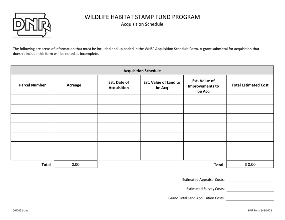 DNR Form 542-0428 Acquisition Schedule - Wildlife Habitat Stamp Fund Program - Iowa, Page 1