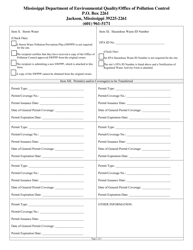 Request for Transfer of Permit, General Permit Coverage and/or Name Change - Mississippi, Page 2