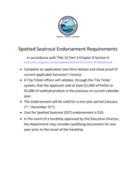 Document preview: Spotted Seatrout Endorsement Application - Mississippi