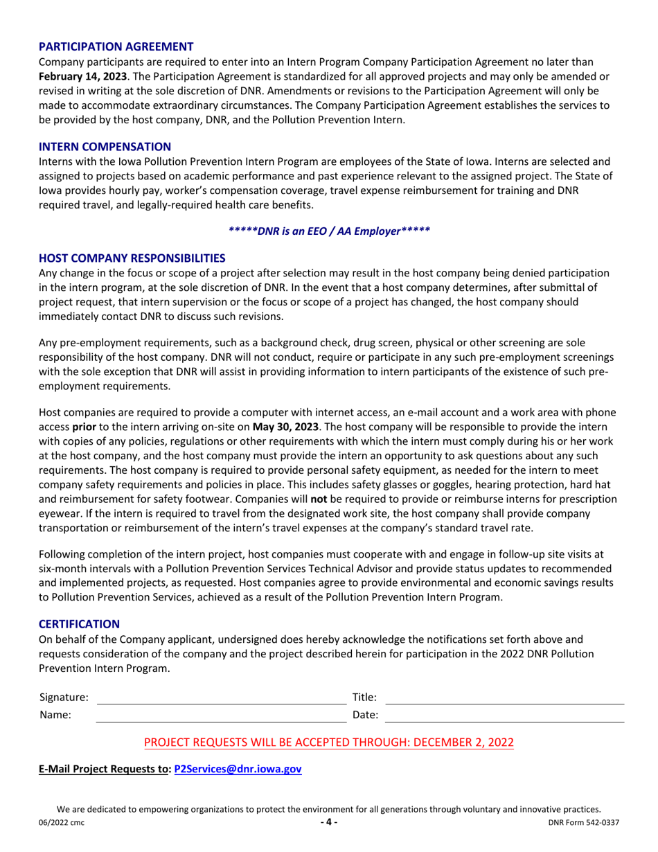 DNR Form 542-0337 Pollution Prevention Intern Project Request - Iowa, Page 4