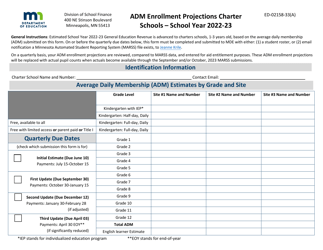 Form ED-02158-33(A) Adm Enrollment Projections Charter Schools - Minnesota