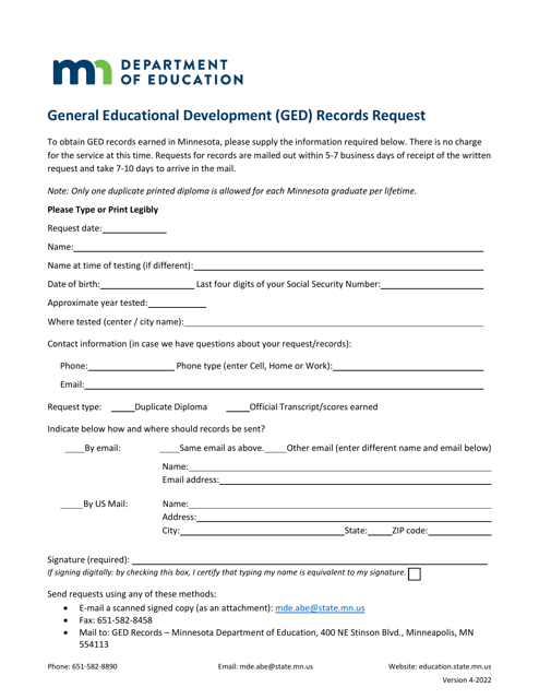 General Educational Development (Ged) Records Request - Minnesota