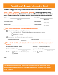 Document preview: Candida Auris Transfer Information Sheet - Michigan