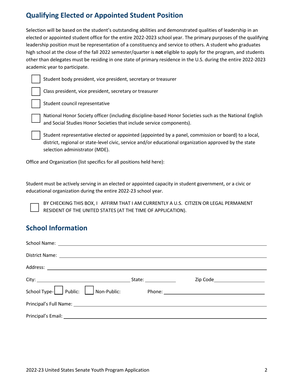 2023 Minnesota United States Senate Youth Program (ussyp) Application 