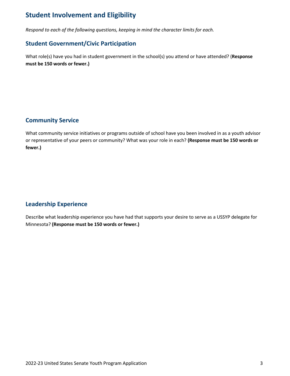 United States Senate Youth Program (Ussyp) Application - Minnesota, Page 3