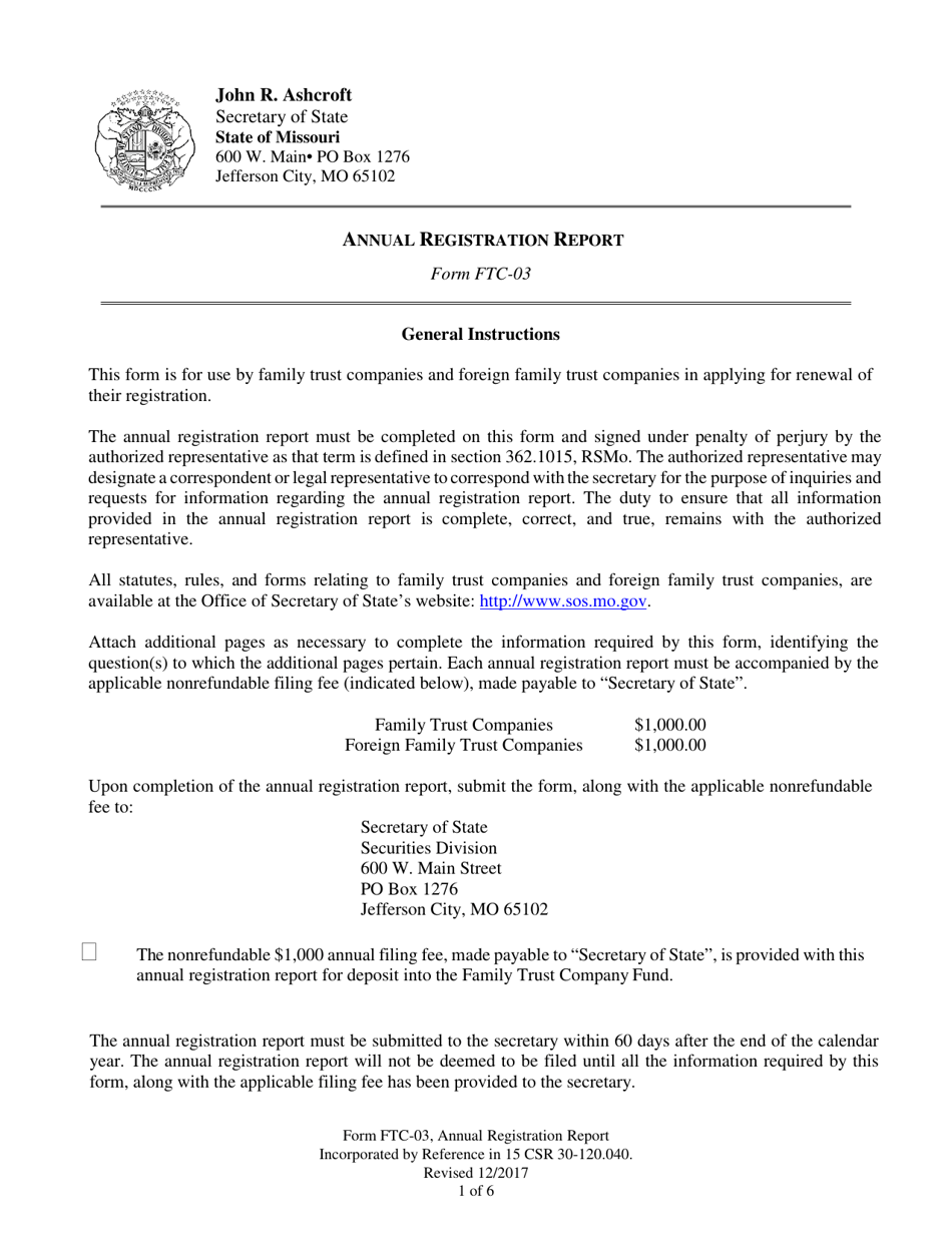Form FTC-03 Annual Registration Report - Missouri, Page 1