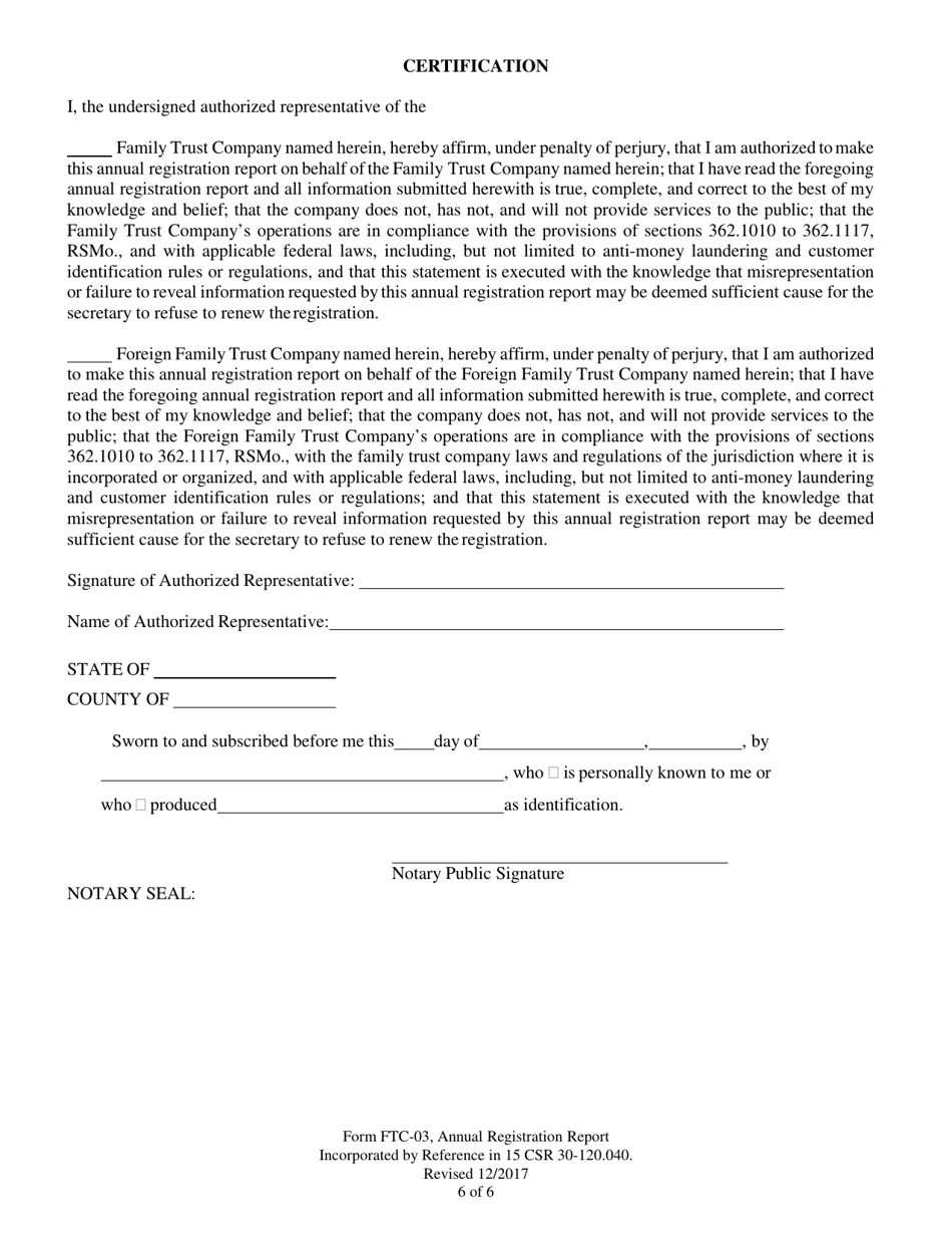 Form FTC-03 - Fill Out, Sign Online and Download Fillable PDF, Missouri ...