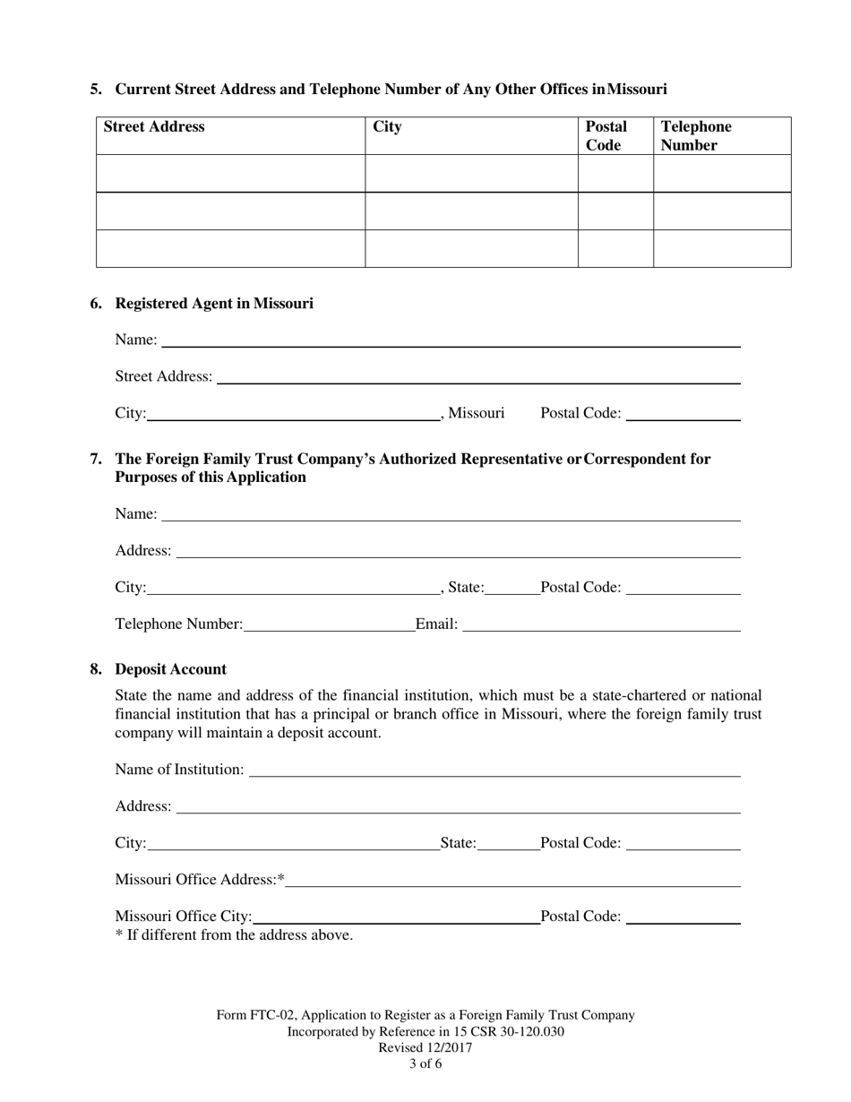 Form FTC-02 Application to Register as a Foreign Family Trust Company - Missouri, Page 3