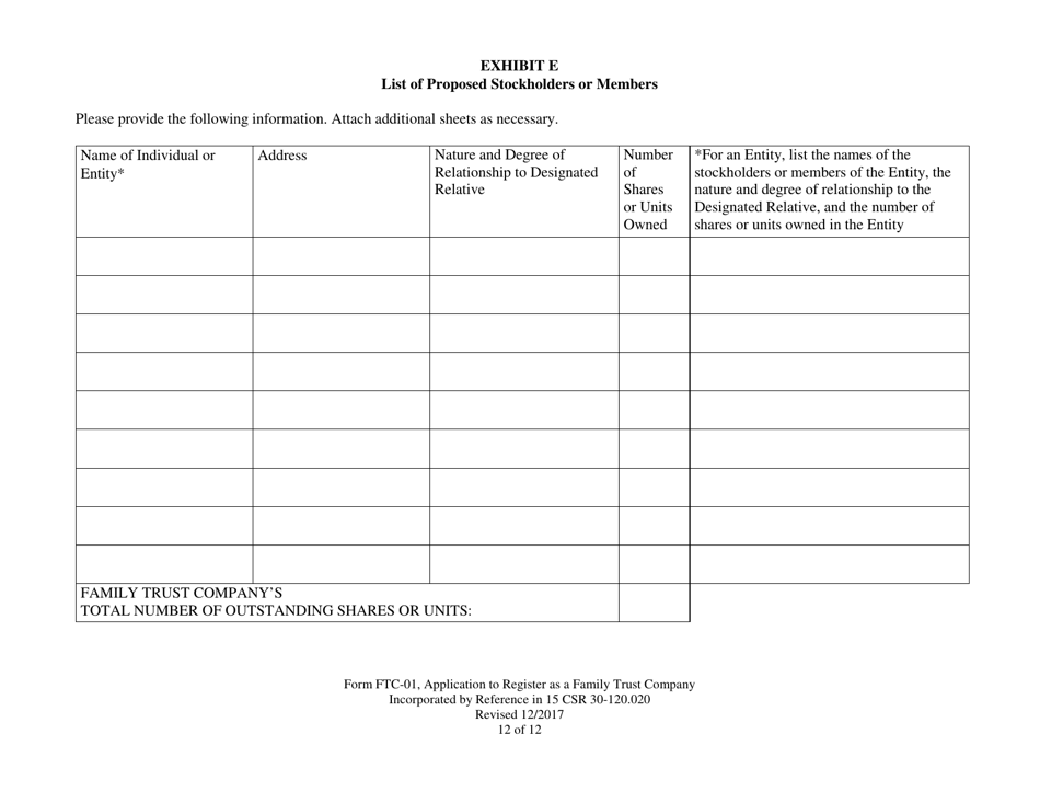 Form FTC-01 Application to Register as a Family Trust Company - Missouri, Page 12
