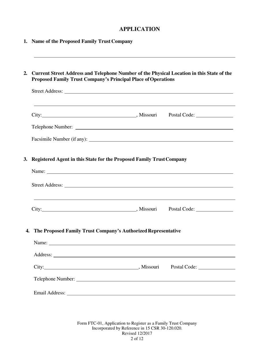 Form FTC-01 Application to Register as a Family Trust Company - Missouri, Page 2