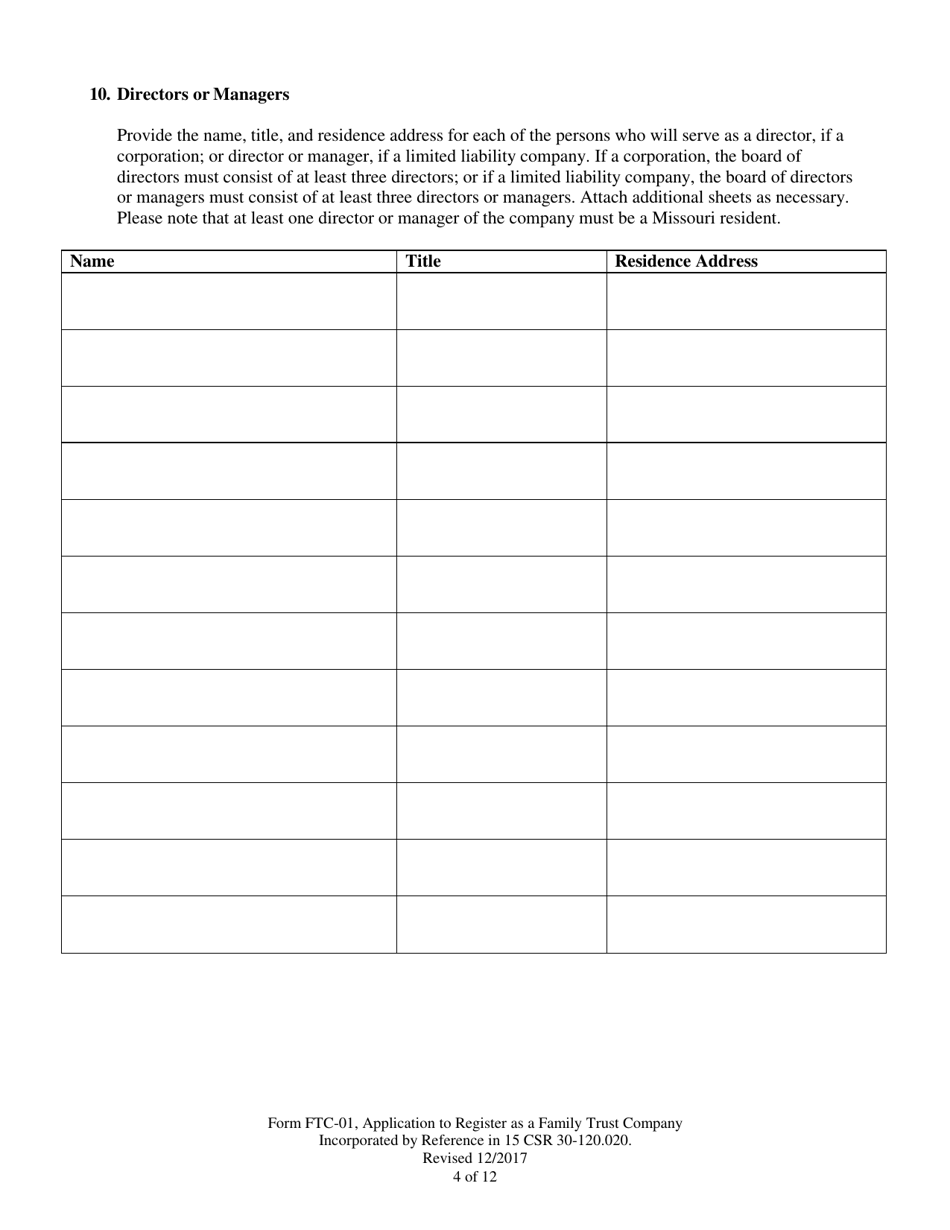 Form FTC-01 Application to Register as a Family Trust Company - Missouri, Page 4