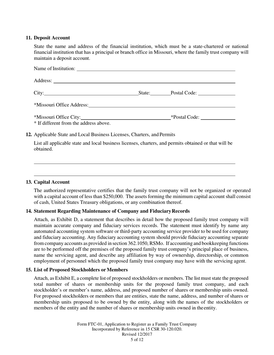 Form FTC-01 - Fill Out, Sign Online and Download Fillable PDF, Missouri ...