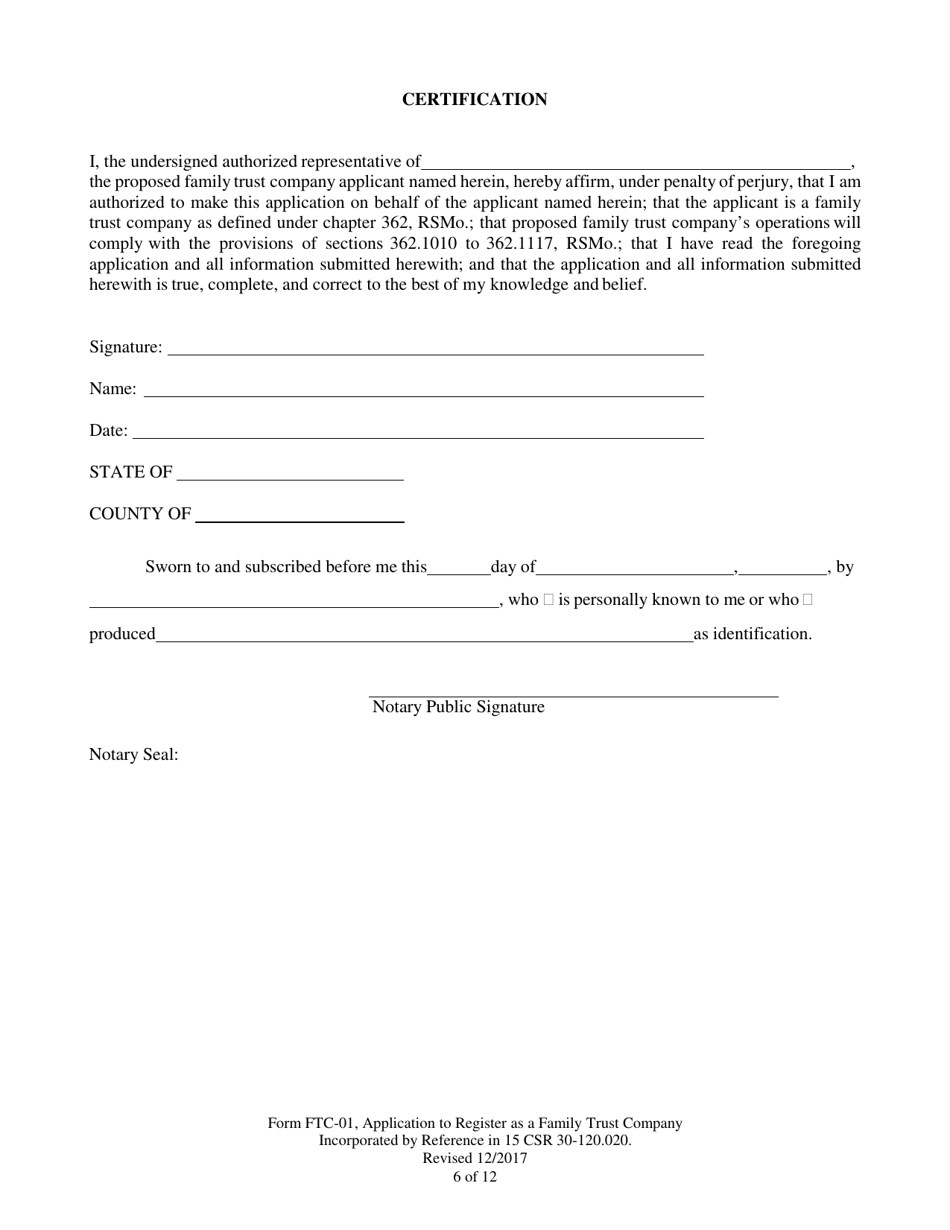 Form FTC-01 Application to Register as a Family Trust Company - Missouri, Page 6