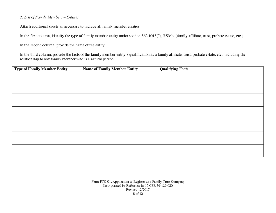 Form FTC-01 Application to Register as a Family Trust Company - Missouri, Page 8