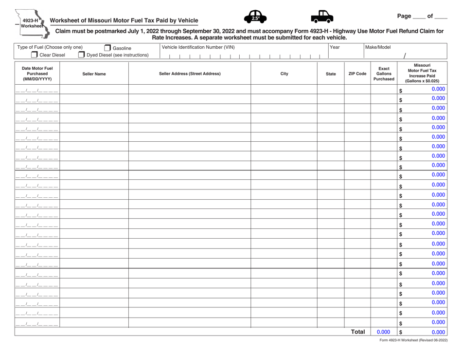Form 4923-H Highway Use Motor Fuel Refund Claim for Rate Increases - Missouri, Page 6