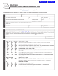 Form 5747 Inspection and Certification for Missouri Salvage Business License - Missouri