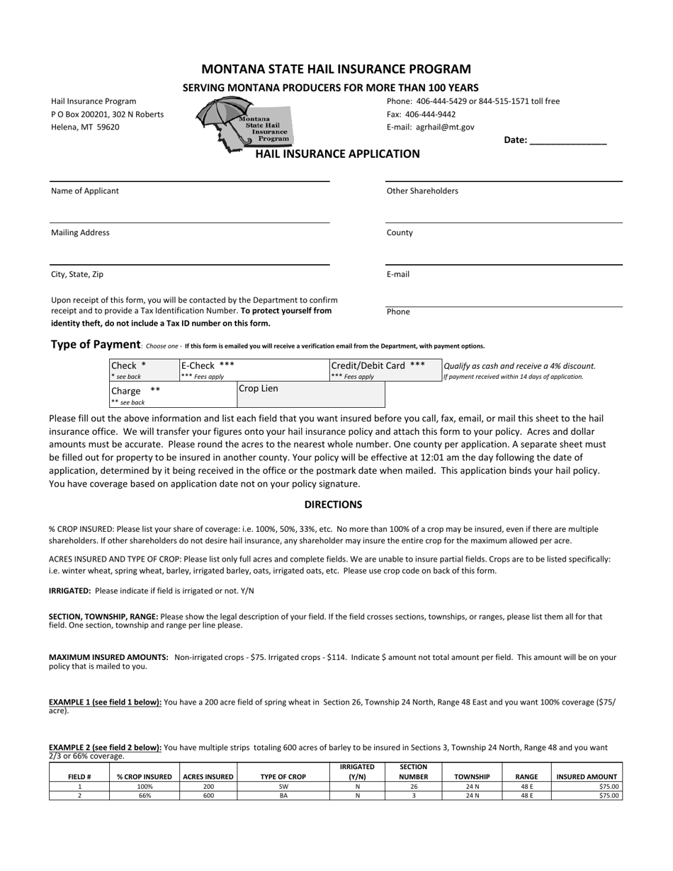 Hail Insurance Application - Montana, Page 1