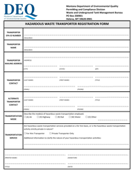 Hazardous Waste Transporter Registration Form - Montana