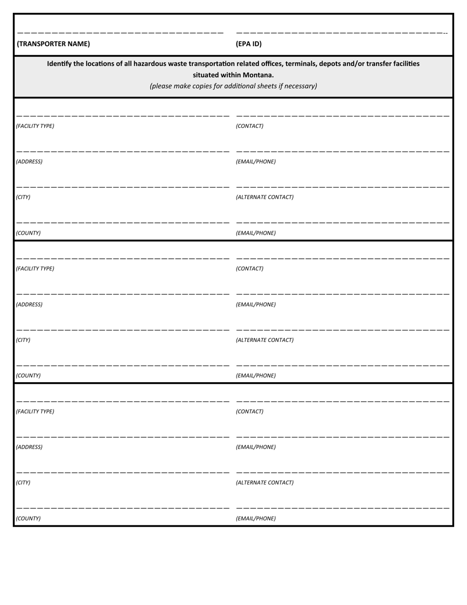 Hazardous Waste Transporter Registration Form - Montana, Page 2