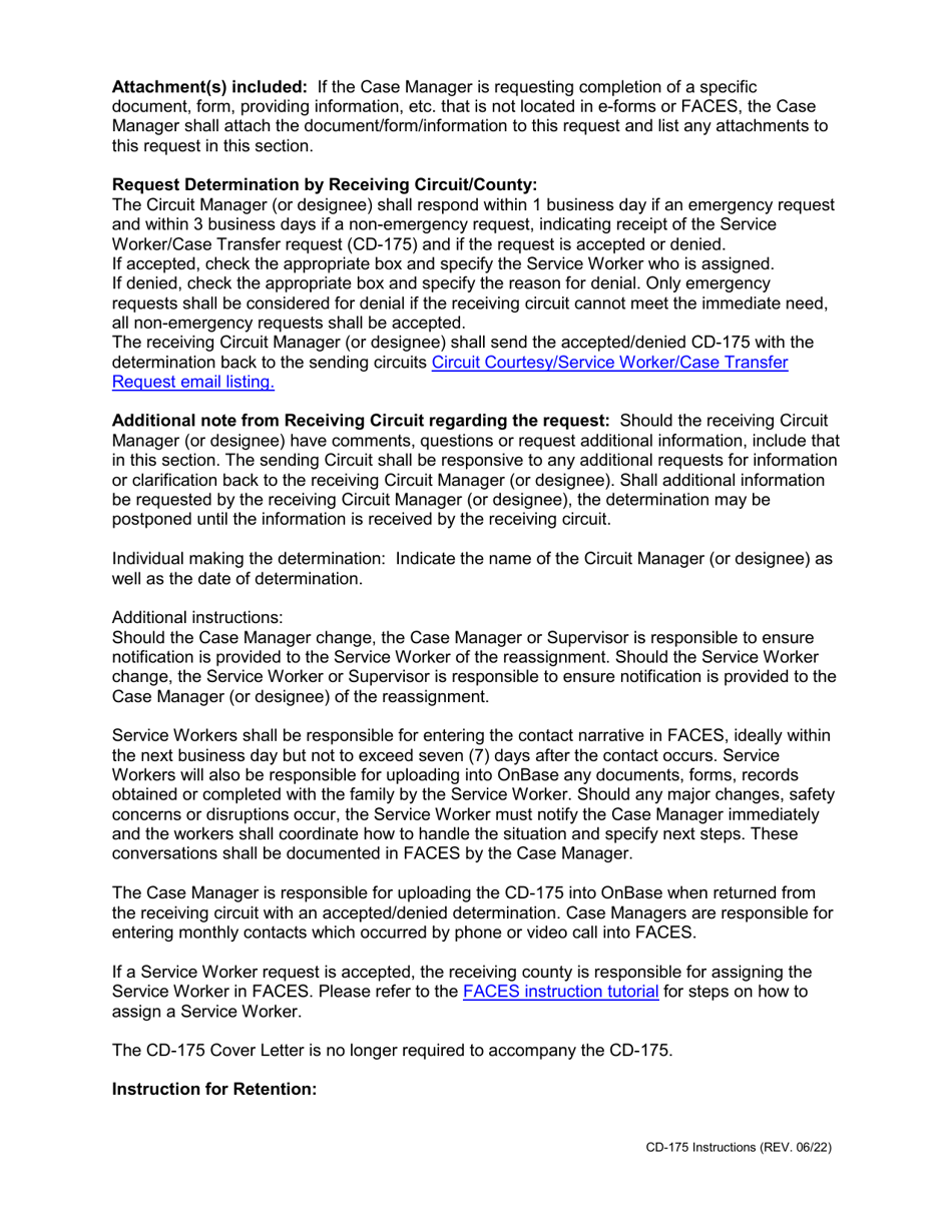 Instructions for Form CD-175 Service Worker / Case Transfer Request - Missouri, Page 3