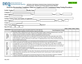 Form for Documenting Compliance With Low Liquid Level Ust Containment Sump Testing Procedures - Montana