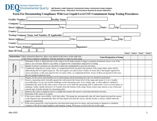 Form for Documenting Compliance With Low Liquid Level Ust Containment Sump Testing Procedures - Montana, Page 3