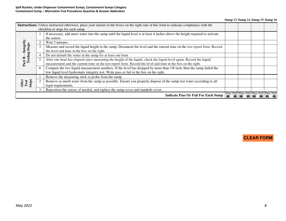 Form for Documenting Compliance With Low Liquid Level Ust Containment Sump Testing Procedures - Montana, Page 8
