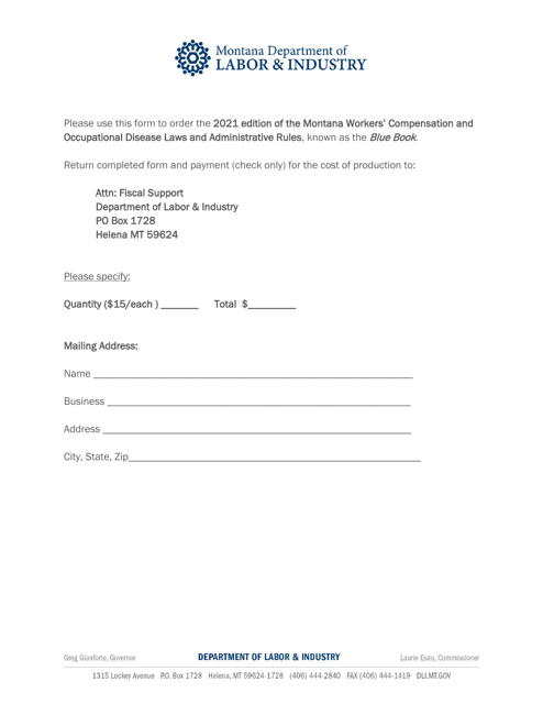 Blue Book Order Form - Montana, 2021