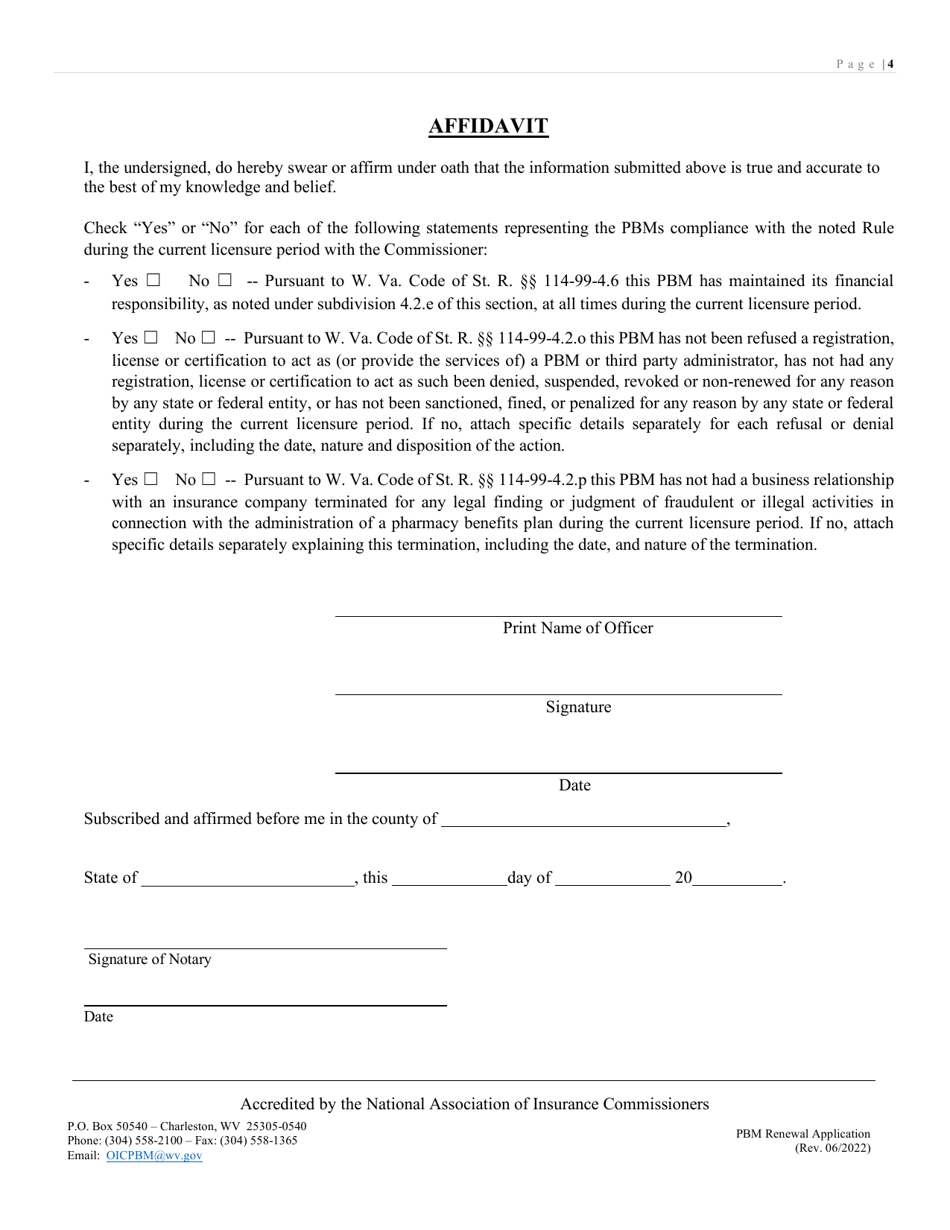 Pharmacy Benefit Managers (Pbm) Renewal Application - West Virginia, Page 4
