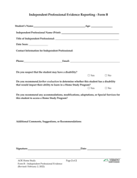 Form B Independent Professional Evidence Reporting Form - Vermont, Page 2