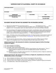 Document preview: Form FAM062 Parentage Judgment Reject Sheet (Family Law) - County of Los Angeles, California